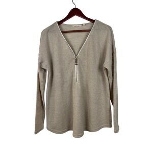 Soft Surroundings Sweater Womens L Beige Half Zip V-Neck Long Sleeve Knit Top